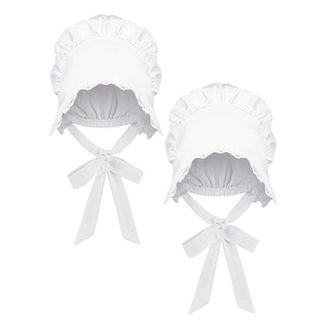 JenPen White Bonnet Women Colonial Hat Mob Bonnets Straw Handmaids Cosplay Easter Costume Lace with Adjustable Straps 2 Pcs S