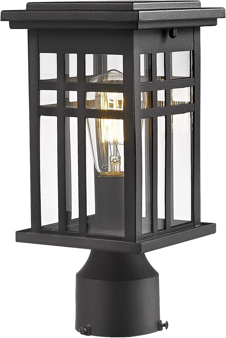 zeyu Exterior Post Light, Outdoor Pole Lantern Pillar Light Fixture with Clear Glass Shade and Black Finish, 20068-P BK (Medium)