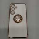 Tnarru Designed for Samsung Galaxy S25 Case with Ring Stand, Support Magnetic Car Mount Rotatable Finger Holder Soft TPU Cover Plating Edge Protective Slim Phone Case for Galaxy S25 White