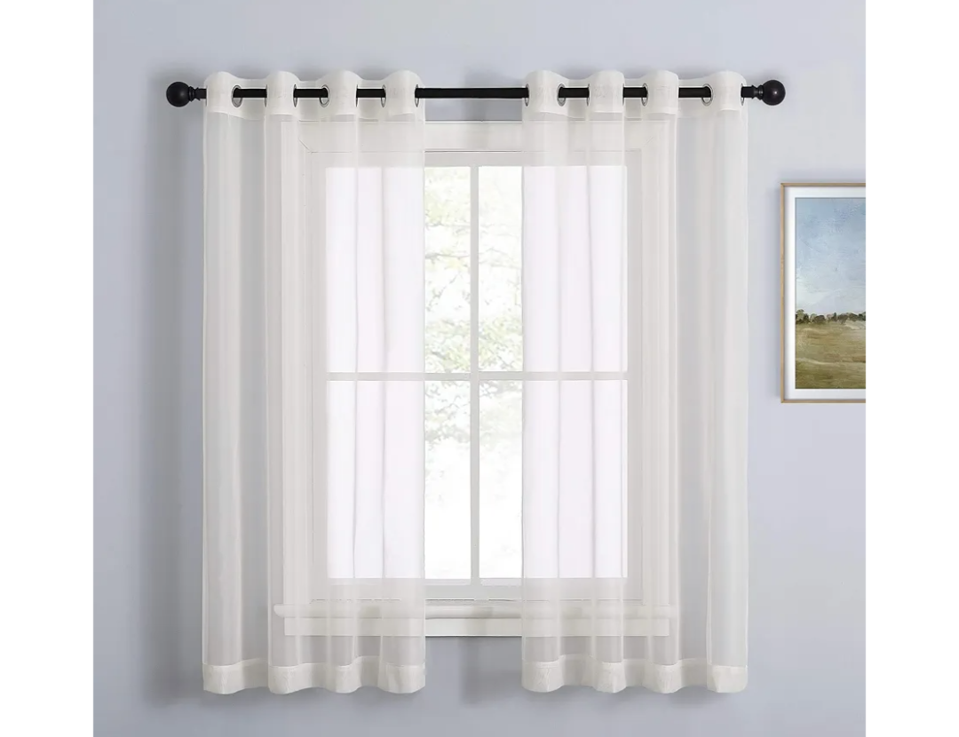 NICETOWN Sheer Curtains for Windows 63 inch Length, Grommet Living Room Curtain Panels Voile Textured Soft & Lightweight Window Dressing for Bedroom Decor, Beige, W54 x L63, 2 Pieces