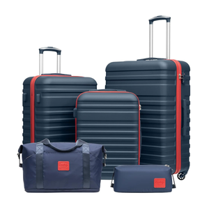 Coolife Suitcase Set 3 Piece Luggage Set Carry On Hardside Luggage with TSA Lock Spinner Wheels (Navy+Red, 5 piece set)