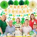 2 x 79Pcs Birthday Decorations Happy Birthday Banner Green Gold Balloons Paper Fans Honeycomb Balls Garland Cupcake Toppers for Women Men Neutral Wild One Party Decorations
