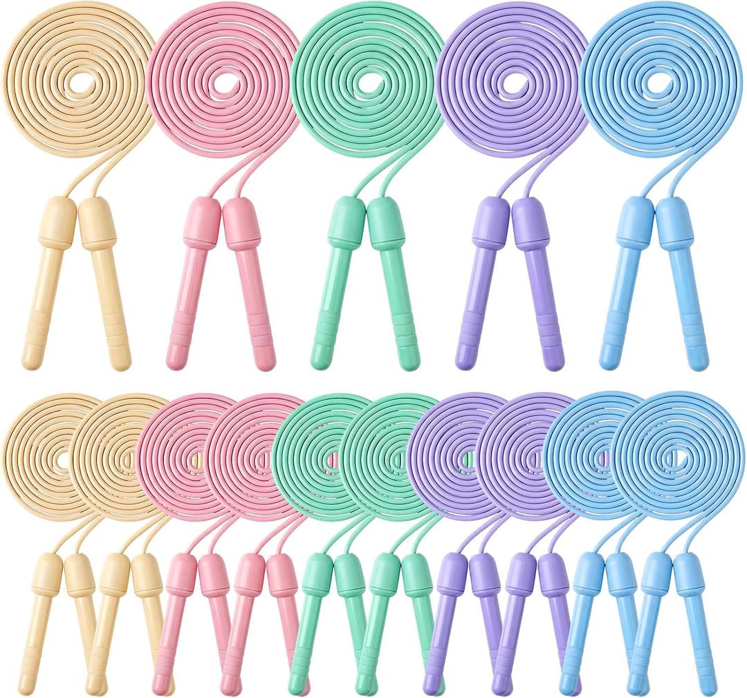 Aoriher Jump Rope 8.2 Feet Adjustable Fitness Skipping Jump Rope with Plastic Handles for Outdoor Exercise Sport Party Equipment, Assorted, Macaron Colors