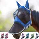 Harrison Howard CareMaster Pro Luminous Horse Fly Mask Large Eye Space Long Nose with Ears UV Protection for Horse Royal Blue L Full Large