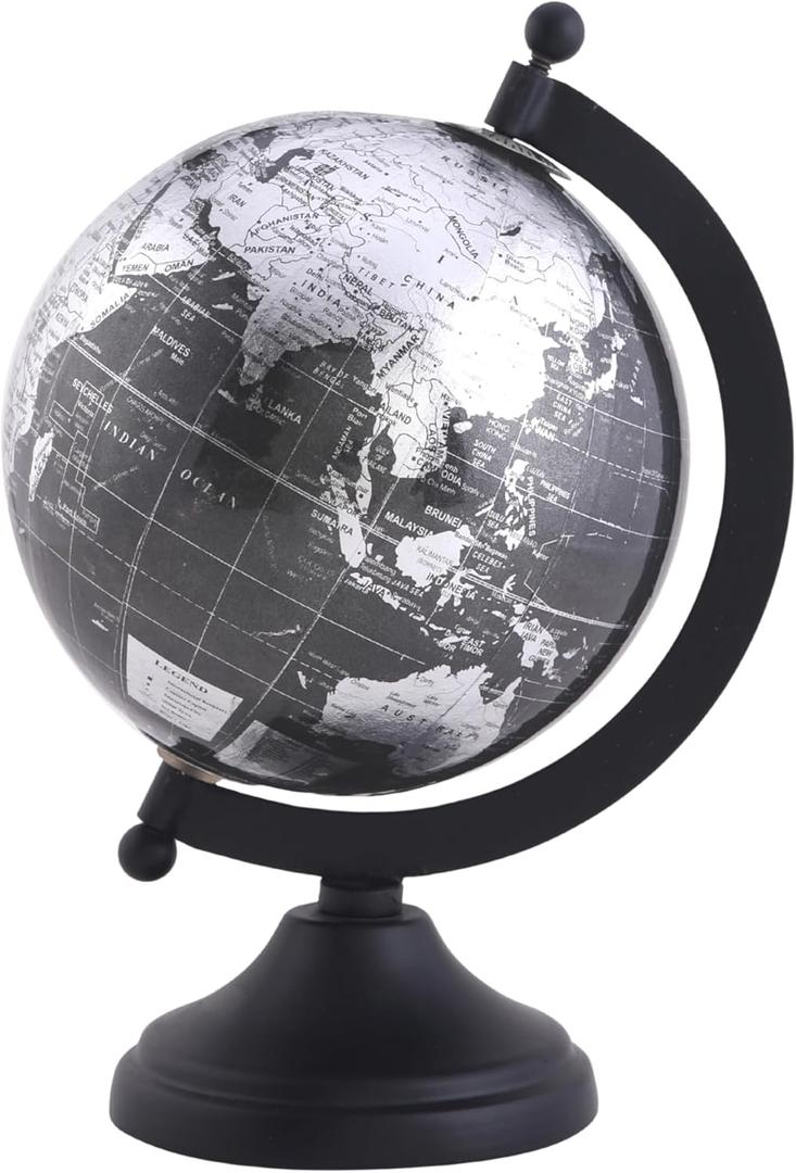 Rely+ 5" World Globe With Sturdy Metal Stand (NOT PLASTIC!) - Desktop Globes For Home Desk Table Office Decor - Book Shelf Decor Globe - 5 Inch - Metallic Black