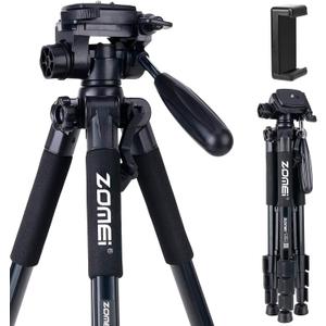 Camera Tripod 55-inch Q111 with Phone Holder,Cell Phone Tripod Stand Protable Lightweight for Canon Nikon Sony DSLR Projector Webcam Spotting Scopes Gopro and Smartphones Live(Black)