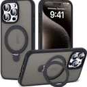 Designed for iPhone 15 Pro Max Case with Magnetic Ring Stand [Compatible with Mag-Safe] [Military Drop Protection] Shockproof Translucent Phone Cover 6.7" for Women Men,Black