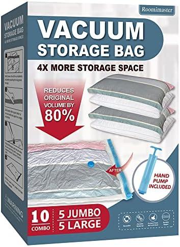 10 Pack Vacuum Storage Bags with Pump, 5 Jumbo and 5 Large Space Saver Vacuum Storage Bags, Vacuum Seal Bags for Clothing, Comfoters, Pillows, Blanket, Bedding