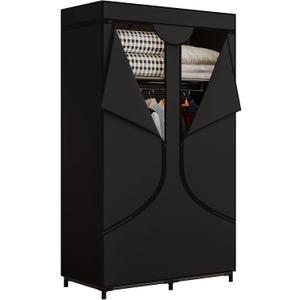 SORCEDAS Portable Wardrobe Closet Storage Organizer Metal Hanging Rack Non-Woven Fabric 34 Inch Black