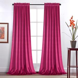 Roslynwood Velvet Curtains 96 inches Long - Home Decor Hot Pink Curtains Drapes for Living Room, Blackout Thermal Insulated Window Treatment for Dining Room Holiday Backdrop, W52 x L96, 2 Panels (Berry)