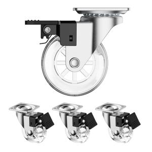 2 inch Clear Furniture Casters with Brakes, 360 Degree Swivel Transparent casters, Lightweight and Durable, Maximum Load Capacity 265lbs