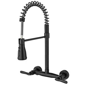 GUOYINDONG Wall Mount Kitchen Faucets, Matte Black Wall Mounted Kitchen Faucet 8 Inch Center Kitchen Sink Faucets with Sprayer