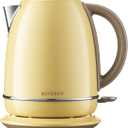 BUYDEEM K640 Stainless Steel Electric Tea Kettle with Auto Shut-Off and Boil Dry Protection, 1.7 Liter Cordless Hot Water Boiler with Swivel Base, 1440W, Mellow Yellow