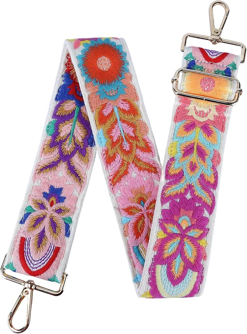 Purse Strap, Adjustable Embroidery Flower 2 Inch Wide Purse Straps Replacement Crossbody for Women