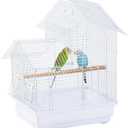 Small Bird Travel Cage - The Lightweight Small Birds Starter Kit with Birdcages and Accessories Great for Parakeets Lovebirds Parrotlets Finches Canaries (White 14.5"L x 13.3"W x 16.5"H)