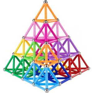 Beicarin 204 Pcs Magnetic Building Sticks Blocks Toys, 2.3" Length Magnet Educational Stacking Toys Set for Kids and Adult, STEM Building Toy 3D Non-Magnetic Balls with Storage Bag