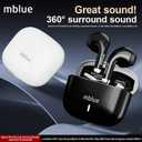 MBLUE AR02 Bluetooth Earbuds, 50H Playtime, ENC Noise Cancelling, 13mm Bass Driver, Touch Control, Wireless Earphones for Sports, Workouts, Calls, Gaming (White)