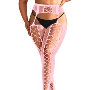 EHSUYAB Women Sexy Fishnet Tights, Suspender Pantyhose With Garter Belt, Stockings Lingerie Outfit Going Out Party Club Rave (Small-Medium, Light Pink)