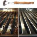 Stainless Steel Three Sided Grill Brush BBQ Grill Cleaner for Outdoor Grills, 17 Extended Wooden Handle, No-Scratch, Heavy-Duty Barbecue Cleaning Tool