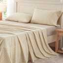PURE ERA Twin Sheet Set 100% Washed Cotton Gingham Sheets Twin Size Bed Set Linen Feel Soft Breathable Durable,15" Deep Pocket 4Pc Checked Beige Bedsheet