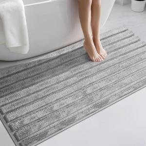 Washable Bathroom Rug 30" x 60", Extra Soft Bath Mat, Absorbent and Non Slip Bath Runner Rug for Shower, Bathtub, Sink, Floor (Grey)