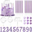 Yerliker 34 Pcs Happy Birthday Cake Toppers Decorations Birthday Candles DIY Cake Decor for Men Women Wedding Anniversary(Purple)