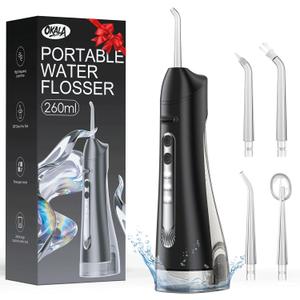 Water Flosser, Water Dental Flosser Pick for Teeth, IPX7 Waterproof Oral Irrigator, 3 Modes 4 Replaceable Jet Tips, Professional Flossing Cleaning Picks for Home Travel Gums, Braces Care (Black)