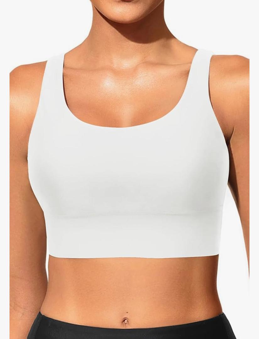 Yonique Women Sports Bra Bikini Top Swim Bra Athletic Swim Top Scoop Neck Bathing Suit, White XXL