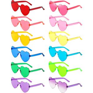 12 Pairs Heart Shaped Sunglasses Candy Color Rimless Fun Heart Glasses for Women Party Favors