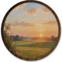 IORAFOUDUO Vintage Sunset Landscape Framed Round Wall Art Decor | Cottagecore Wall Decor for Bathroom Bedroom, Farmhouse Sunset Landscape Art for Living Room Office, 10x10 Inch