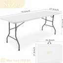 HAISIWLKJ Folding Table 6 FT Lightweight Camping Table White Portable Plastic Rectangular Outdoor Dining Table Steel Legs Fold-in-Half with Carrying Handle for Indoor,Picnic,Party,Wedding,Events