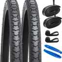 YUNSCM 2-PCS 26x1 3/8 (37-590) Road Bike Tires Compatible with 26 x 1 3/8 26x1 3-8 Bike Bicycle Tires (Y-1320) (Black 2 Tires and 2 Tubes)