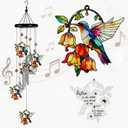 HDCRYSTALGIFTS Hummingbird Wind Chimes for Outside, 27'' Memorial Windchimes with Crystals, Hummingbirds Gifts for Mom Grandma, Metal Chimes Window Garden/Yard Outdoors Decor,Birthday Gifts for Women