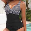 Yonique Tankini Swimsuits for Women Tummy Control Bathing Suits Two Piece Tankini Tops with Bikini Bottoms Twist Swimwear (Black, XXL)