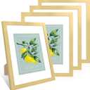 11x14 Picture Frame Set of 4, 11 x 14 Wood Photo Frames with Mat for 8x10, Wooden Frame with Real Glass Cover for Wall and Tabletop Display,Gold