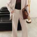 KIRUNDO Women Suits 2 Piece Set Business Casual Dressy Oversized Blazer Jacket and Wide Leg Dress Pantsuits Formal Outfits (Small, Beige)