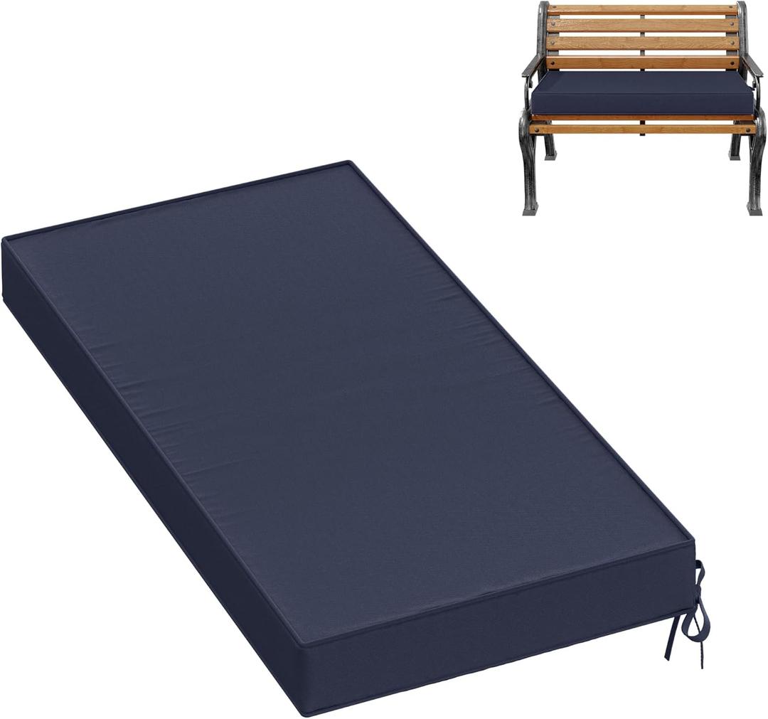Premium Outdoor Bench Cushions for Patio Furniture 3.5inches Memory Foam Bench Cushion Waterproof Fade Resistant Porch Swing Cushions with Straps 3618 Inch Navy Blue