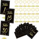 Thenshop 31 Sets Table Number Cards with Holders, 1-30 Numbers Head Table Card 2" Place Holder Stand for Wedding Anniversary Birthday Restaurant(Round,Black, Gold)
