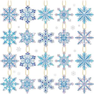 Jetec 20 Pcs Winter Christmas Snowflakes Diamond Painting Ornaments 5D DIY Diamond Painting Tags Christmas Hanging Art Kits Winter Snowflake Crystal Ornaments for Kids Art Crafts(Blue,Elegant)