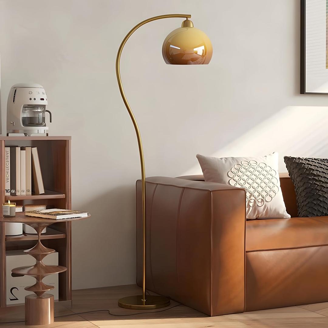 Bofea-Arc Floor Lamps for Living Room Gold Floor Lamp with Orange Glass Shade,3 Color Temperatures,Orange Tall Reading Light with Foot SwitchAmbient Lighting Lamps Mid Century Arch Lamp for Bedroom
