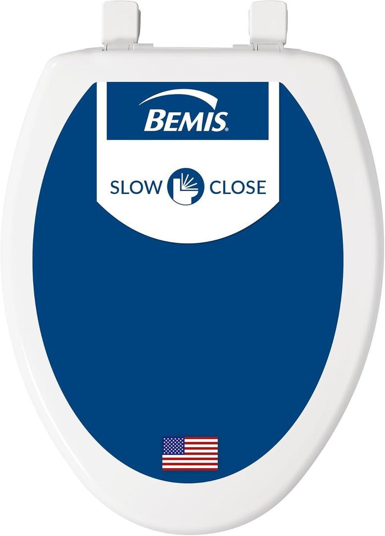 Bemis 7300SLEC Slow Close Toilet Seat, Easy Clean Hinges and Durable Plastic Seat, Made in USA, Elongated, White