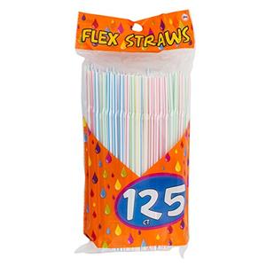 Items 4U! 125 Flex Straws, Stripe, Assorted Colors