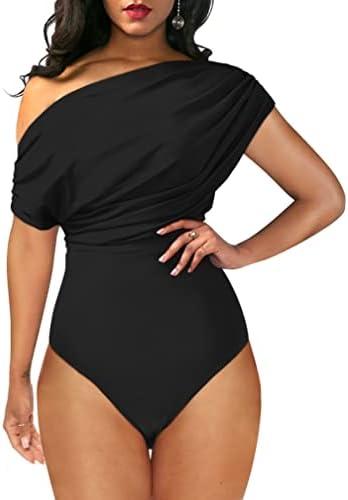 YMDUCH Women's Sexy Off Shoulder Sleeveless Bodycon One Piece Bodysuit Top,M