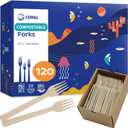 CORAL Light Brown 100% Compostable Forks - 120 Heavy Duty Forks (7.0 inch) - Break Resistant with Smooth Edges, Ocean Friendly Alternative to Plastic Silverware - Biodegradable & Disposable Forks