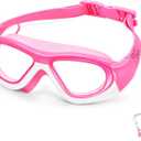 Vvinca Kids Swim Goggles for Kids 3-12, Upgraded Design with Ear & Nose Plug, Wide View Anit-Fog No Leak Water Pool Goggle (Pink)