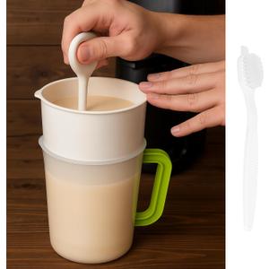 Multiple Usage Food Strainer Yogurt Strainer Maker Soy Milk Juice Tea Filter Stainless Steel Mesh Nut Milk Bag Replacement 1.5 Quart with Pitcher Handle Press Stick Brush