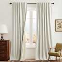 RYB HOME Cream White Linen Blackout Curtains, 100% Blackout Thermal Insulated Boho Farmhouse Window Curtain Panels for Living Room, Back Tab & Rod Pocket, 52" W x 96" L, 2 Panels Set