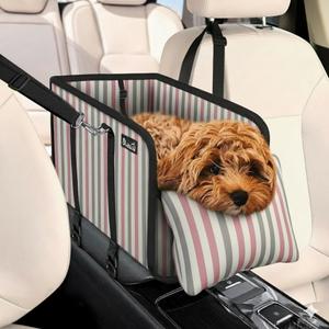 SlowTon Console Dog Car Seat - Portable Dogs Armrest Booster Seat for Small Dog, Anti-Collapse Pet Car Seat with Soft Cushion Safety Belt, Support Pet Up to 11lbs