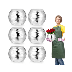 6 Pcs Disco Ball Vase,Plastic Disco Ball Centerpieces Silver Disco Ball Planter Mirror Disco Ball Ice Bucket Disco Ball Decor Can Be Used for Wedding Centerpieces,Birthday,Office(9 Inch)