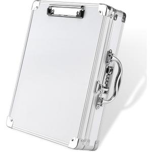 Clipboard Combination Lock Clipboards with Storage Briefcase Heavy Duty Box Aluminum Metal with Handle, Storage Clipboard Maximum Security Large Capacity, White